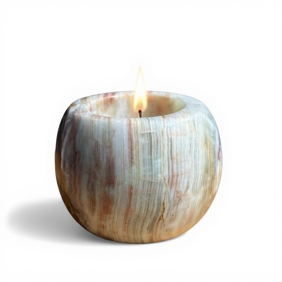 Vintage Onyx Candle Holder Cream/Brown/White Beautiful Unique Yea Candle Holder - Picture 2 of 8